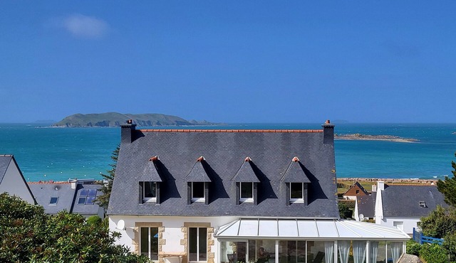 Brittany holiday home sea view, conservatory, sleeps 8 near beach prime location